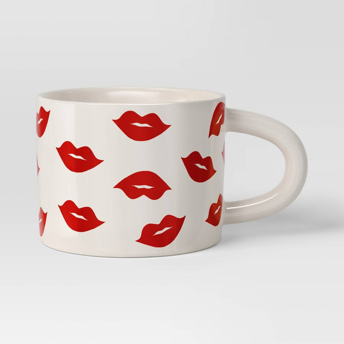 16oz Stoneware Lips Mug - Room Essentials: Cute White Drinkware, Microwave & Dishwasher Safe, Hot/Cold Beverages