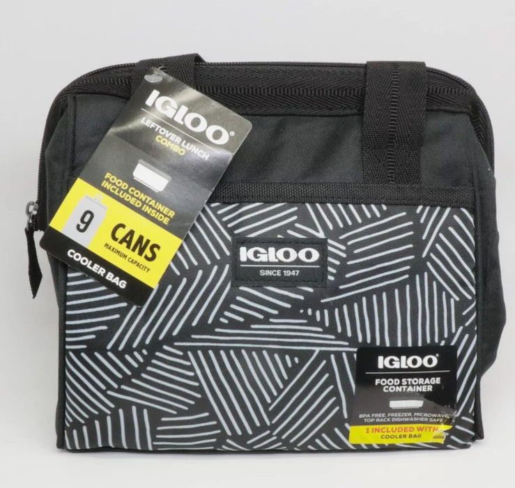 MISSING CONTAINER  AS IS Igloo Print Essentials Leftover Lunch Bag with Pack Ins - Black