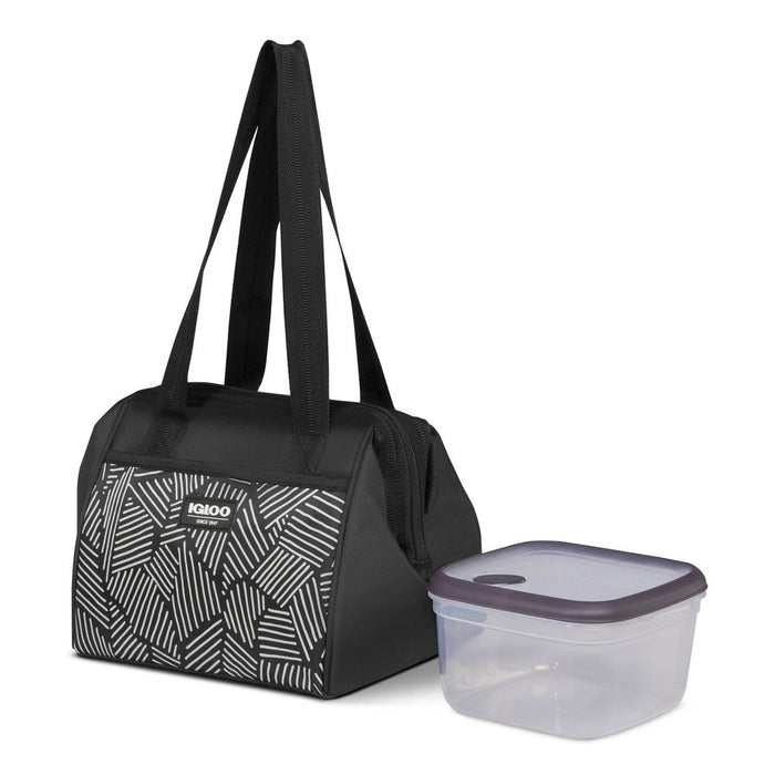 MISSING CONTAINER  AS IS Igloo Print Essentials Leftover Lunch Bag with Pack Ins - Black