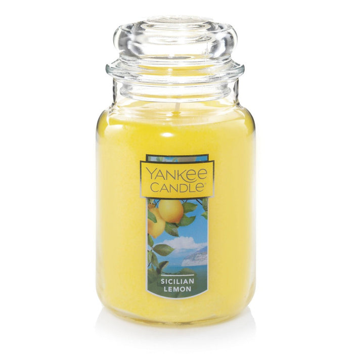 22oz Sicilian Lemon Original Large Jar Candle: Yankee Candle, Paraffin Wax, Lidded, 150hr Burn Time, Glass Container
