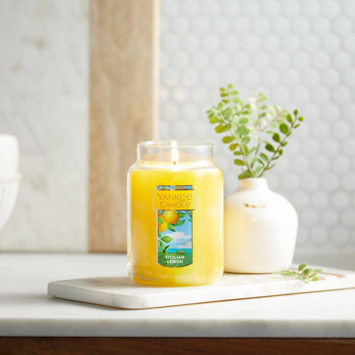 22oz Sicilian Lemon Original Large Jar Candle: Yankee Candle, Paraffin Wax, Lidded, 150hr Burn Time, Glass Container