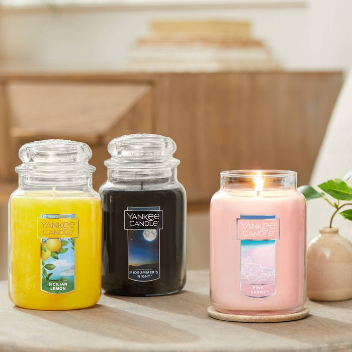 22oz Sicilian Lemon Original Large Jar Candle: Yankee Candle, Paraffin Wax, Lidded, 150hr Burn Time, Glass Container