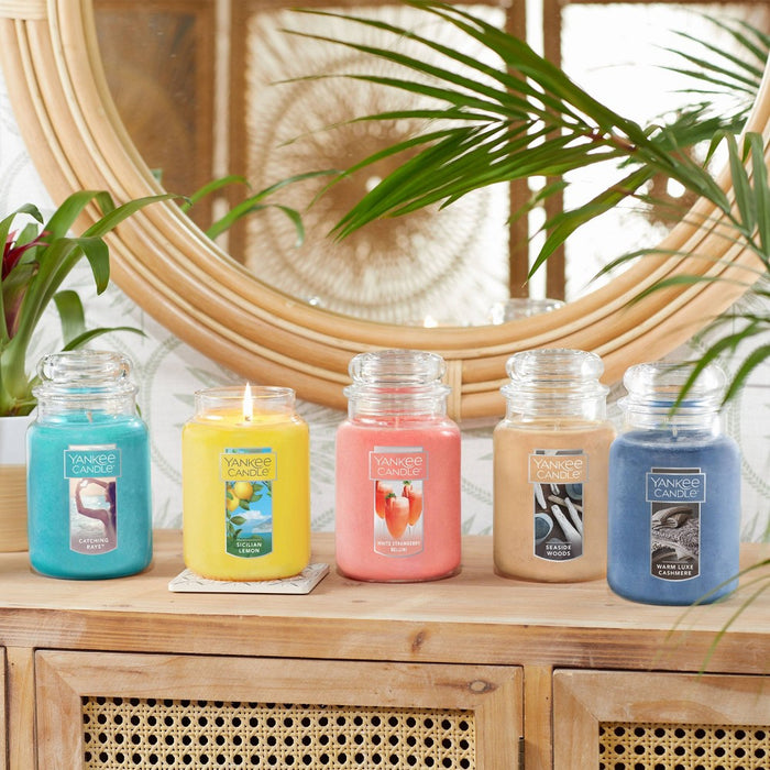 22oz Sicilian Lemon Original Large Jar Candle: Yankee Candle, Paraffin Wax, Lidded, 150hr Burn Time, Glass Container