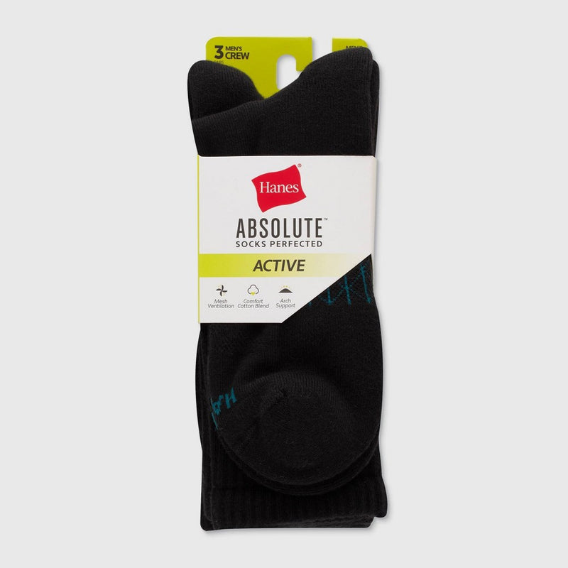Hanes Premium Men's 3pk Active Crew Socks - Blue/Black 6-12
