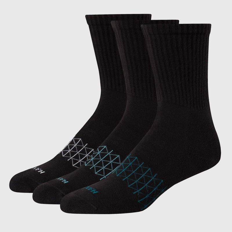 Hanes Premium Men's 3pk Active Crew Socks - Blue/Black 6-12