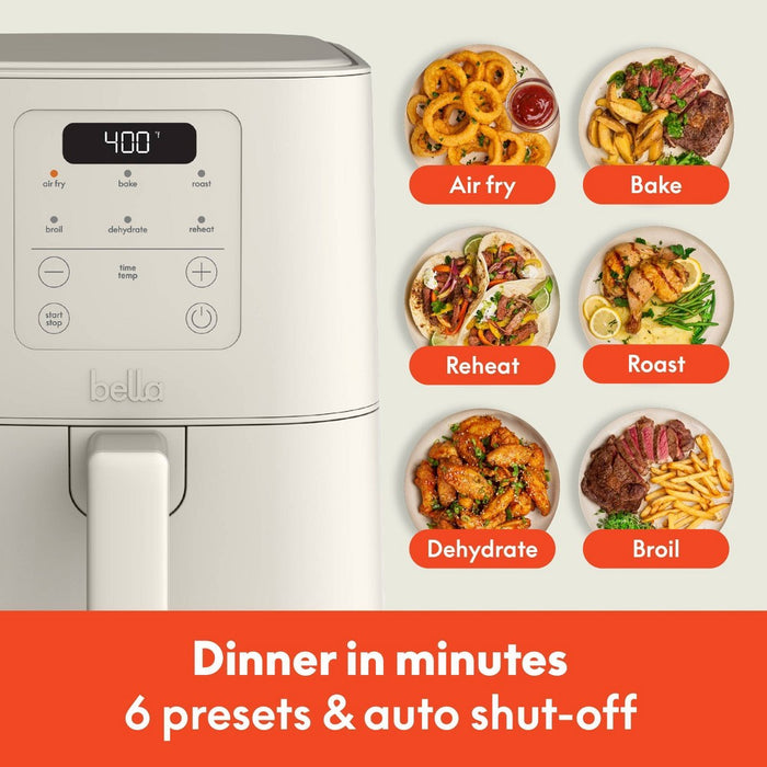 bella 4qt Slim Air Fryer Oatmilk: Small Beige Electric Fryer, 1300W, 2-Year Warranty, Plastic & Aluminum, 7.27 lbs