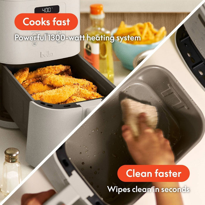 bella 4qt Slim Air Fryer Oatmilk: Small Beige Electric Fryer, 1300W, 2-Year Warranty, Plastic & Aluminum, 7.27 lbs