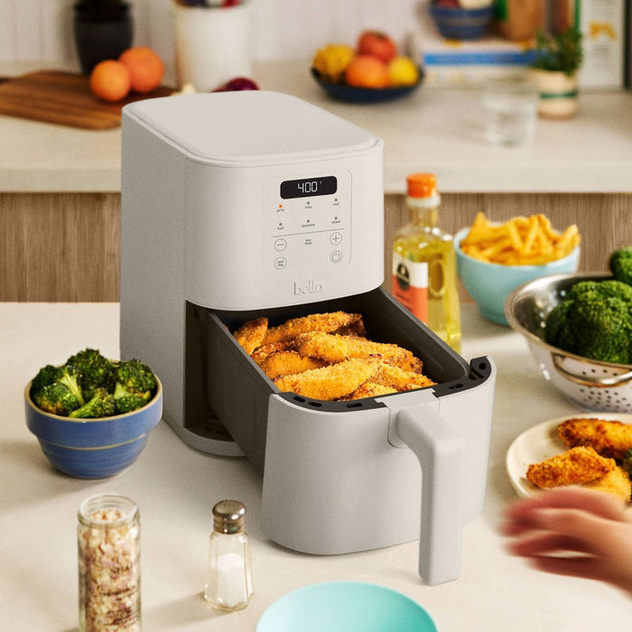 bella 4qt Slim Air Fryer Oatmilk: Small Beige Electric Fryer, 1300W, 2-Year Warranty, Plastic & Aluminum, 7.27 lbs