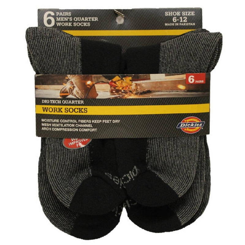 Dickies Men's Dri-Tech Quarter Socks 6pk - Black 10-12