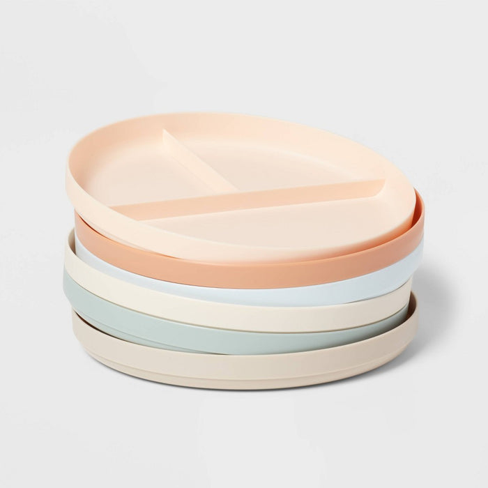 Kids' 6pc 7.4" Plastic Round Divided Plate - Pillowfort: BPA-Free, Microwave & Dishwasher Safe, Toddler Dining