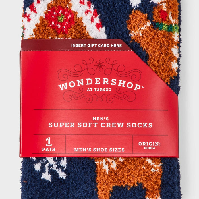 Men's 'Baking Spirits Bright' Cozy Crew Socks with Gift Card Holder - Wondershop Navy Blue 6-12