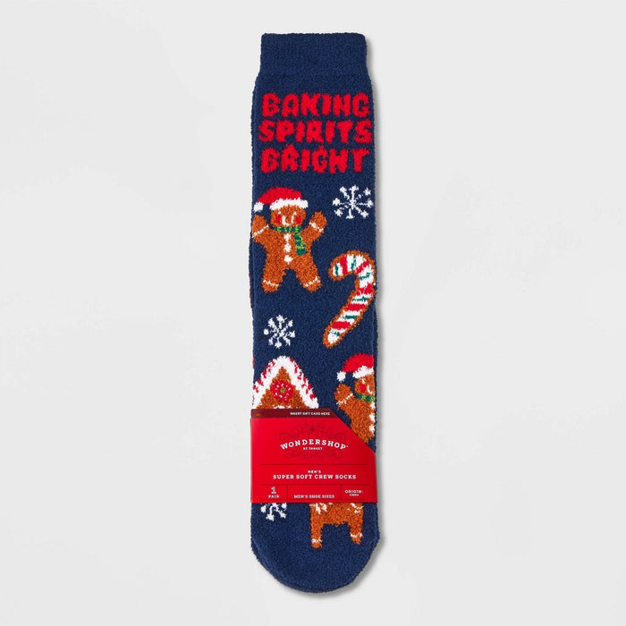 Men's 'Baking Spirits Bright' Cozy Crew Socks with Gift Card Holder - Wondershop Navy Blue 6-12