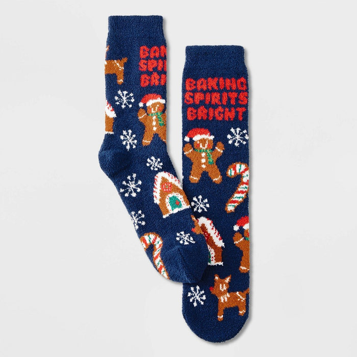 Men's 'Baking Spirits Bright' Cozy Crew Socks with Gift Card Holder - Wondershop Navy Blue 6-12