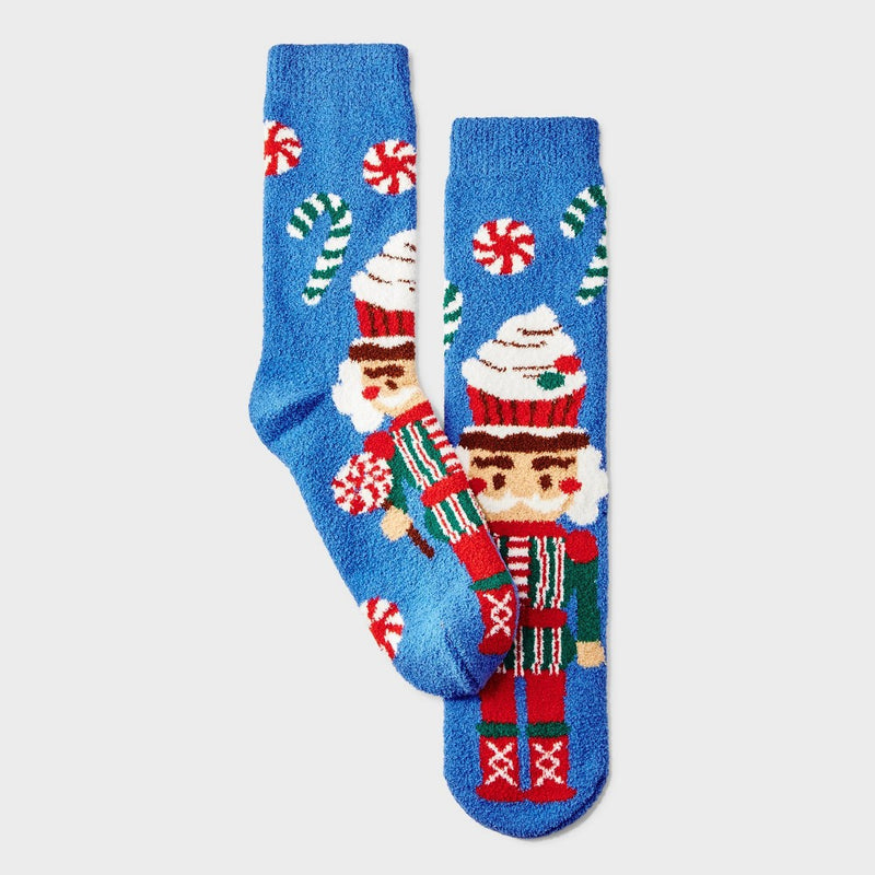 Men's Candy Nutcracker Cozy Crew Socks with Gift Card Holder - Wondershop Blue 6-12