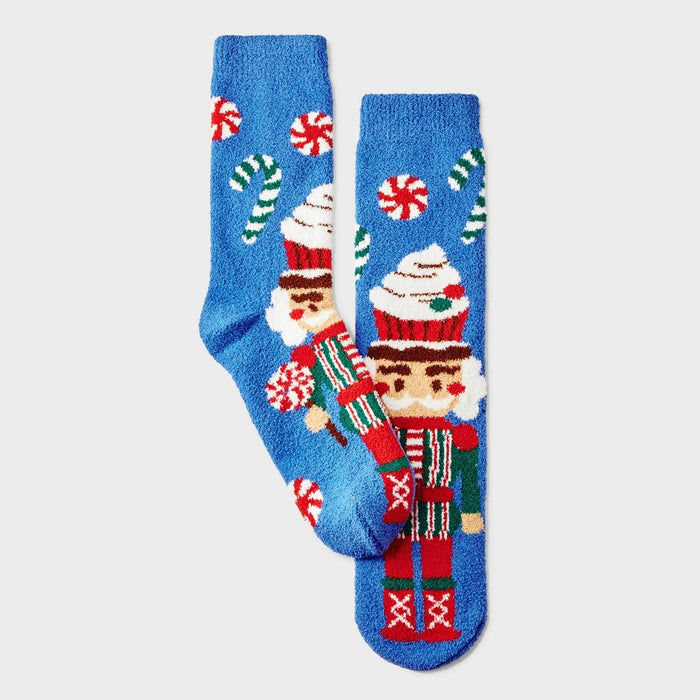 Men's Candy Nutcracker Cozy Crew Socks with Gift Card Holder - Wondershop Blue 6-12