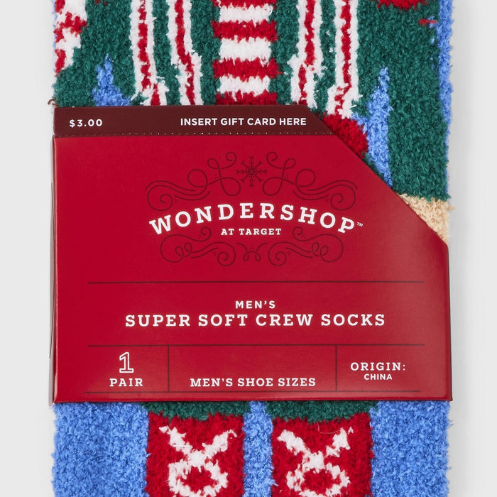 Men's Candy Nutcracker Cozy Crew Socks with Gift Card Holder - Wondershop Blue 6-12