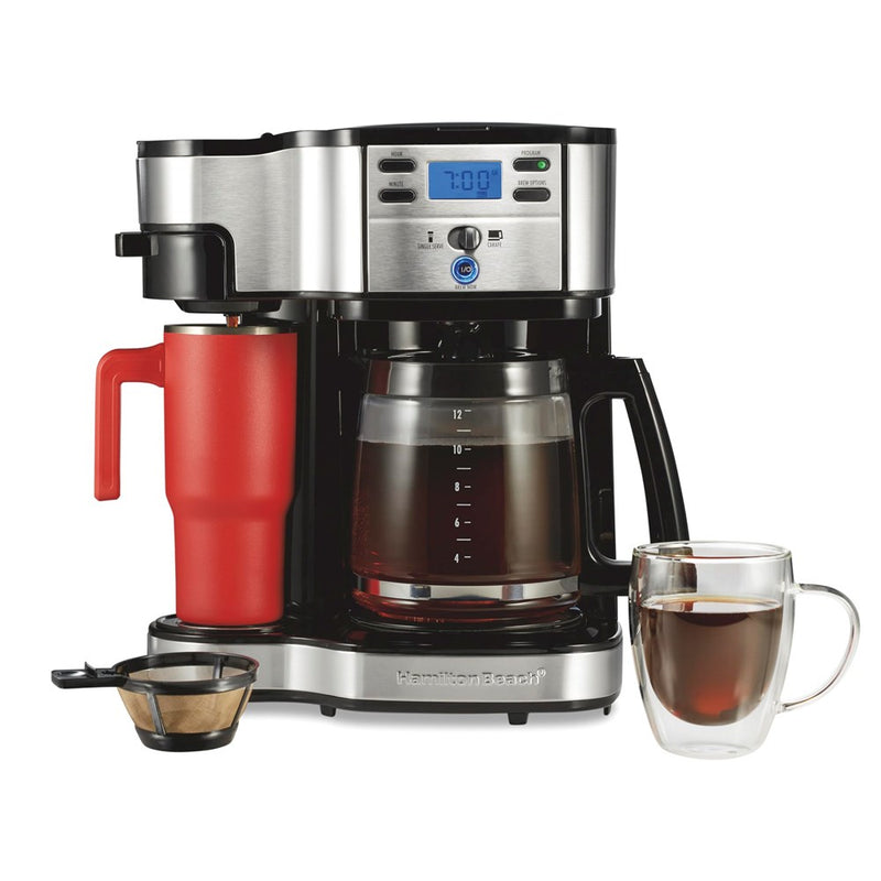 Hamilton Beach 2-Way 12 Cup Programmable Drip Coffee Maker & Single Serve Machine, Glass Carafe, Auto Pause And Pour, Black (49980R)