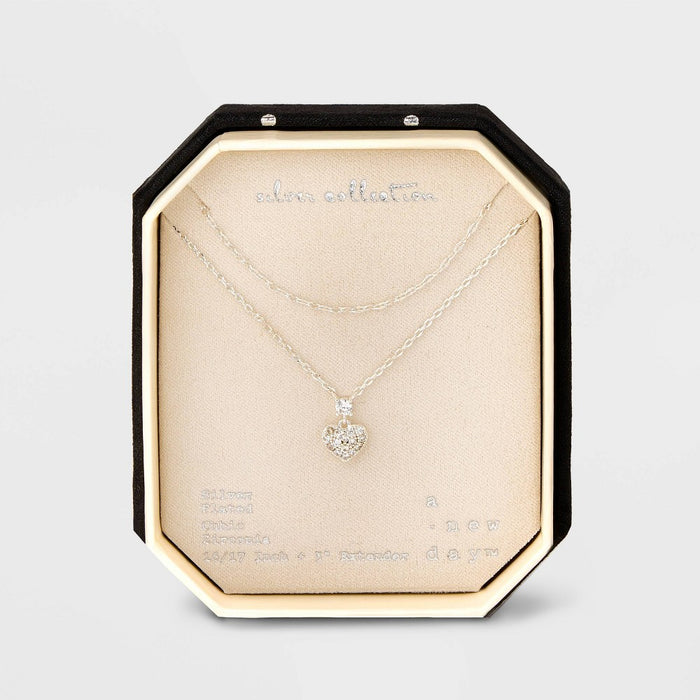 Silver Plated Cubic Zirconia Heart Multi-Strand Necklace - A New Day Silver
