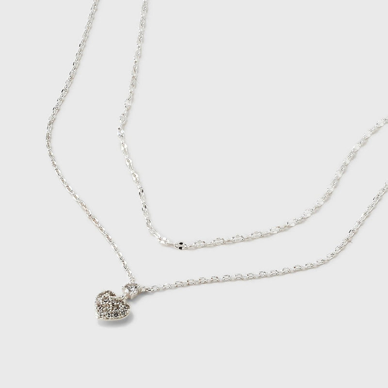 Silver Plated Cubic Zirconia Heart Multi-Strand Necklace - A New Day Silver
