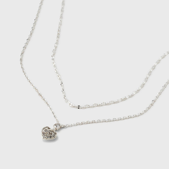 Silver Plated Cubic Zirconia Heart Multi-Strand Necklace - A New Day Silver