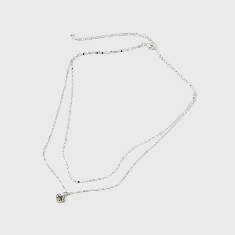 Silver Plated Cubic Zirconia Heart Multi-Strand Necklace - A New Day Silver