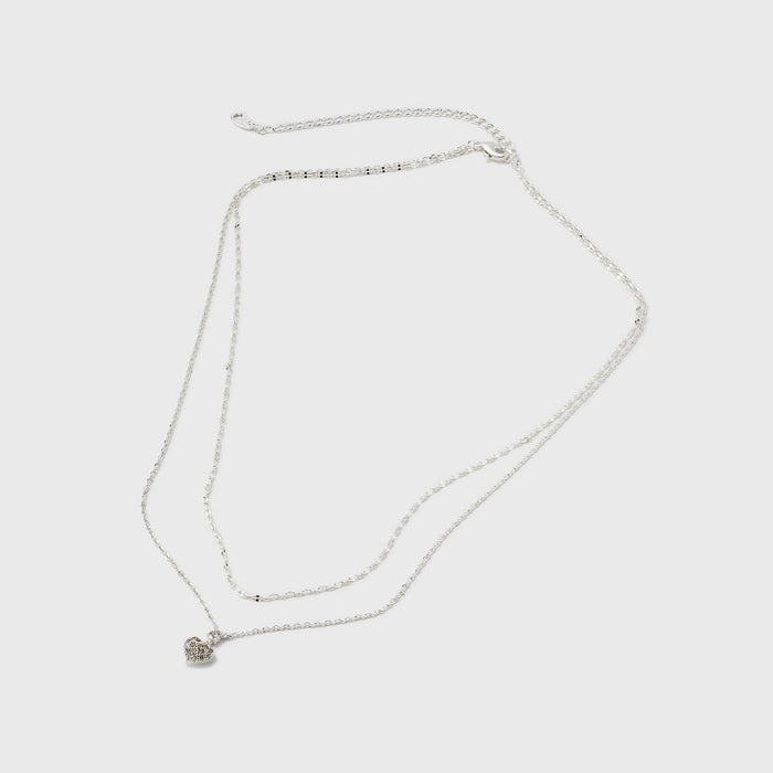 Silver Plated Cubic Zirconia Heart Multi-Strand Necklace - A New Day Silver