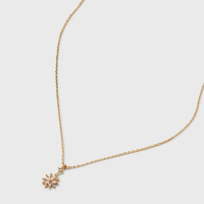 14K Gold Plated Cubic Zirconia Flower Pendant Necklace - A New Day Gold