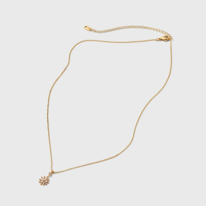 14K Gold Plated Cubic Zirconia Flower Pendant Necklace - A New Day Gold