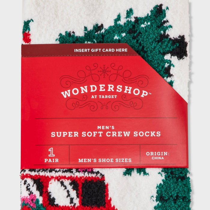 Men's Winter Road Trip Cozy Crew Socks with Gift Card Holder - Wondershop White 6-12