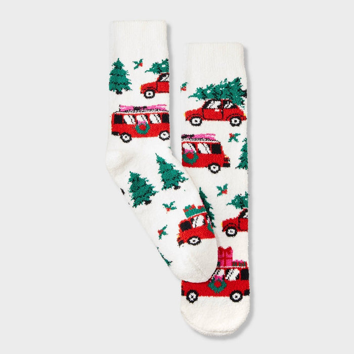 Men's Winter Road Trip Cozy Crew Socks with Gift Card Holder - Wondershop White 6-12