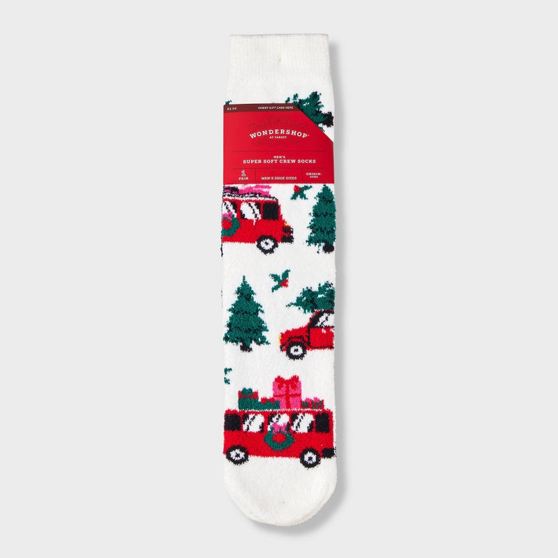 Men's Winter Road Trip Cozy Crew Socks with Gift Card Holder - Wondershop White 6-12