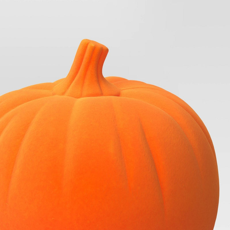 Plastic Flocked Pumpkin Neon Orange Halloween Decorative Figurine - Hyde & EEK! Boutique