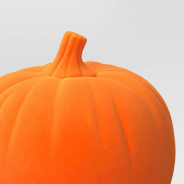 Plastic Flocked Pumpkin Neon Orange Halloween Decorative Figurine - Hyde & EEK! Boutique