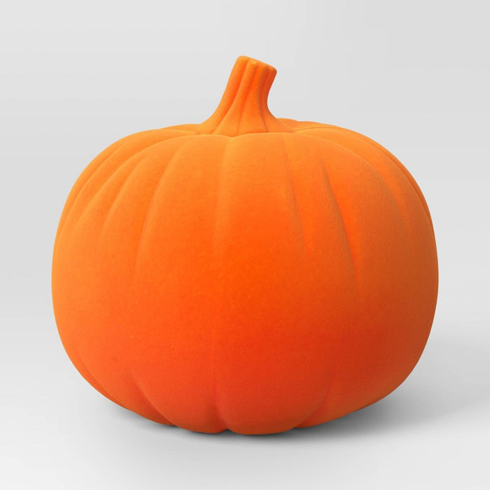 Plastic Flocked Pumpkin Neon Orange Halloween Decorative Figurine - Hyde & EEK! Boutique