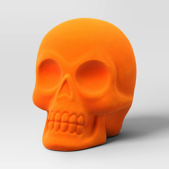 6.5" Plastic Flocked Skull Neon Orange Halloween Decorative Sculpture - Hyde & EEK! Boutique