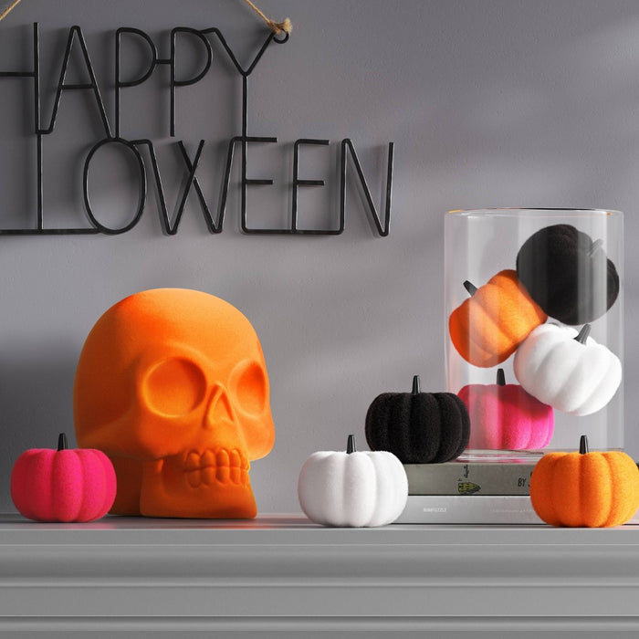 6.5" Plastic Flocked Skull Neon Orange Halloween Decorative Sculpture - Hyde & EEK! Boutique
