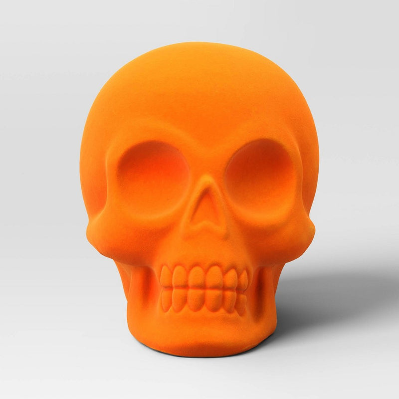 6.5" Plastic Flocked Skull Neon Orange Halloween Decorative Sculpture - Hyde & EEK! Boutique