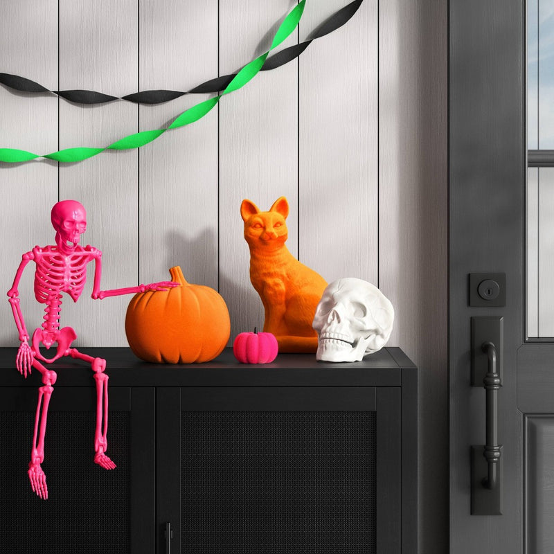 11" Plastic Flocked Neon Orange Cat Halloween Decorative Figurine - Hyde & EEK! Boutique: Indoor Decor