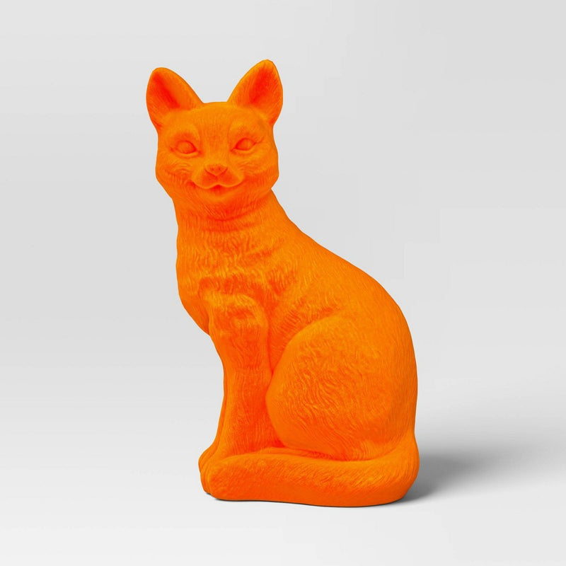 11" Plastic Flocked Neon Orange Cat Halloween Decorative Figurine - Hyde & EEK! Boutique: Indoor Decor