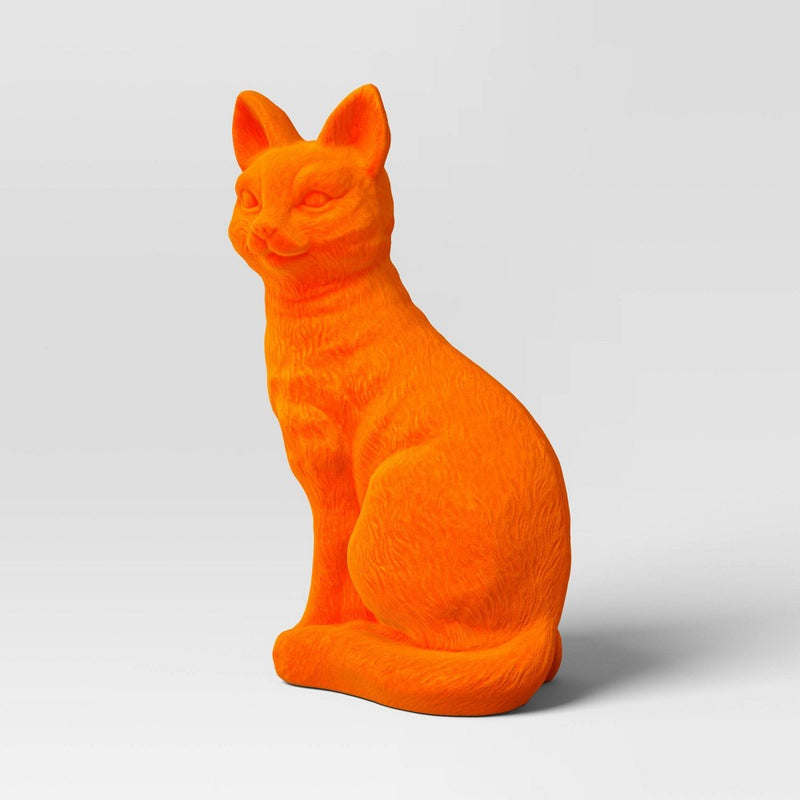 11" Plastic Flocked Neon Orange Cat Halloween Decorative Figurine - Hyde & EEK! Boutique: Indoor Decor