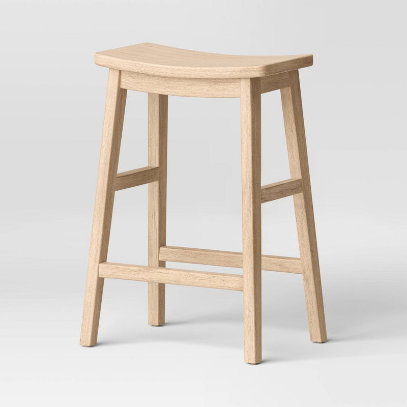 Modern All Wood Counter Height Barstool Natural - Threshold: Chic, Backless Design, Curved Seat (LOCAL PICKUP ONLY)