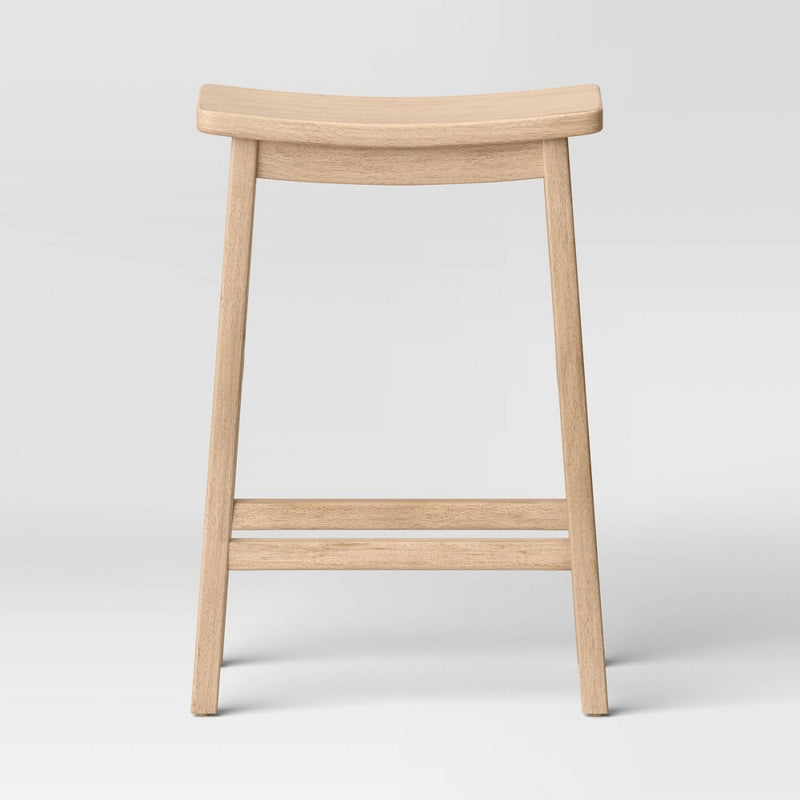 Modern All Wood Counter Height Barstool Natural - Threshold: Chic, Backless Design, Curved Seat (LOCAL PICKUP ONLY)