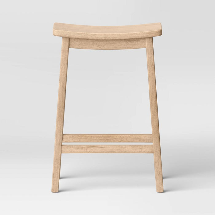 Modern All Wood Counter Height Barstool Natural - Threshold: Chic, Backless Design, Curved Seat