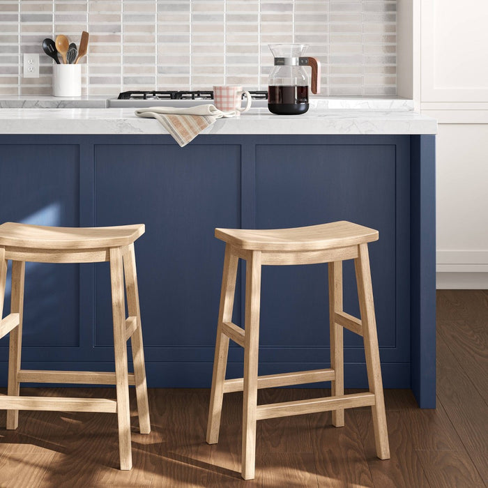 Modern All Wood Counter Height Barstool Natural - Threshold: Chic, Backless Design, Curved Seat