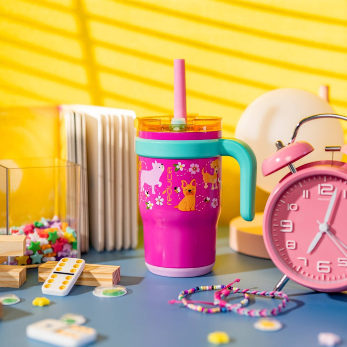Reduce 14oz Coldee Vacuum Insulated Stainless Steel Straw Tumbler Bright Pink: Kids Leakproof BPA-Free Drinkware