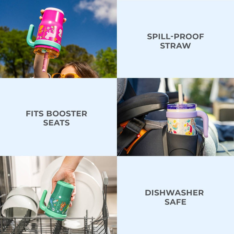 Reduce 14oz Coldee Vacuum Insulated Stainless Steel Straw Tumbler Bright Pink: Kids Leakproof BPA-Free Drinkware