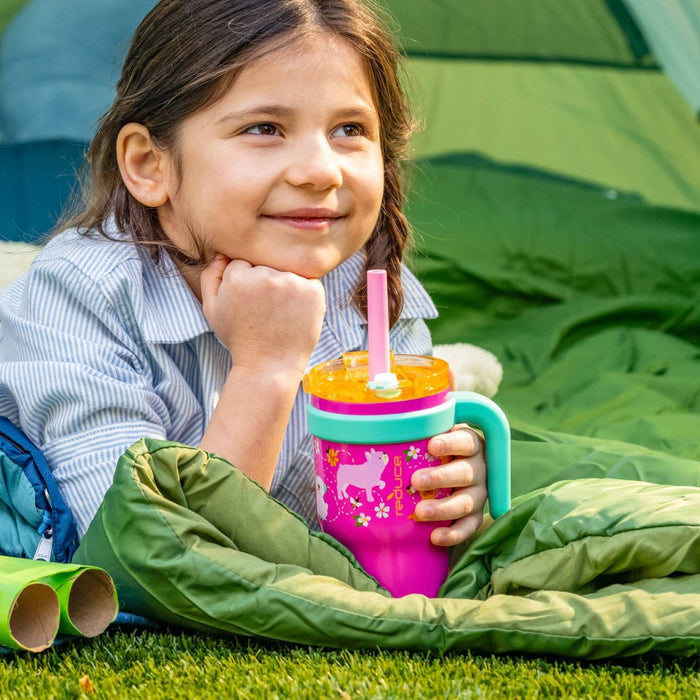 Reduce 14oz Coldee Vacuum Insulated Stainless Steel Straw Tumbler Bright Pink: Kids Leakproof BPA-Free Drinkware