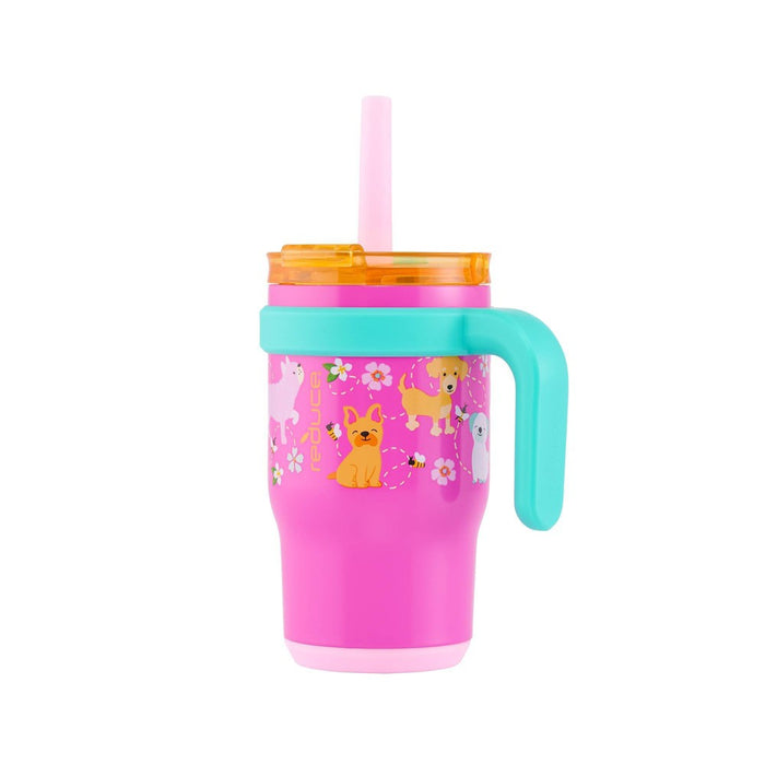 Reduce 14oz Coldee Vacuum Insulated Stainless Steel Straw Tumbler Bright Pink: Kids Leakproof BPA-Free Drinkware