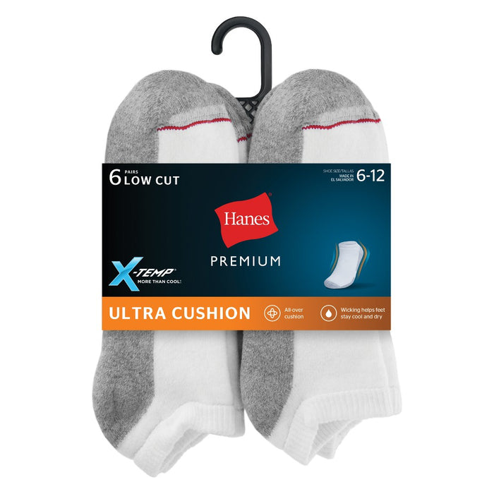 Hanes Premium Men's X-Temp Ultra Cushion Low Cut Socks 6pk - White 6-12