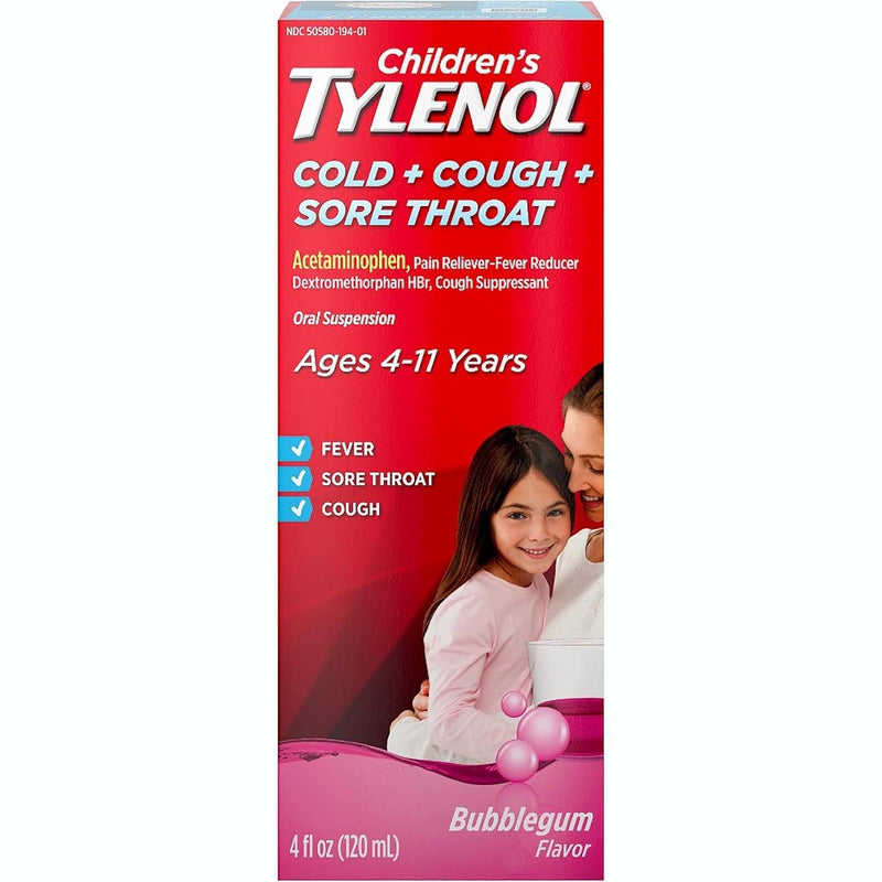Tylenol Children's Oral Suspension, Cold+ Cough + Sore Throat, Bubblegum, 4 fl oz